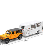 1/32 Alloy Trailer RV Car Model Diecast Metal Recreational Off-road Vehicle Truck Camper Car Model Sound and Light Kids Toy Gift B Yellow - IHavePaws