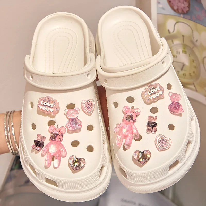 1Set Glitter Love Bear Novelty Cute Shoe Charms for Crocs PVC Shoe Decorations Clogs Sneakers Slippers Accessories Kid Girl Gift B - IHavePaws