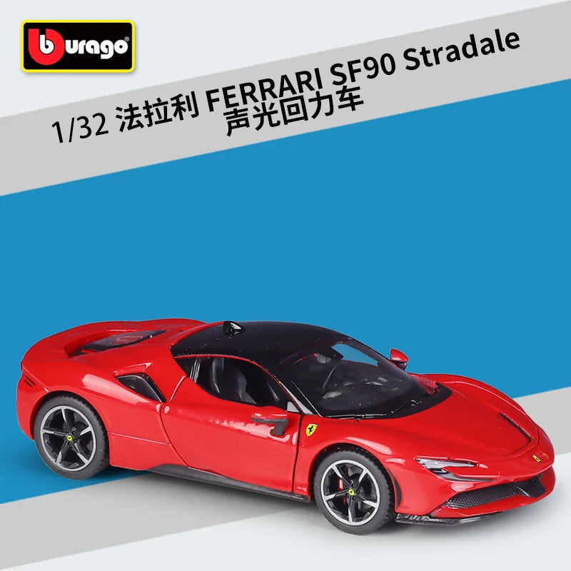 Bburago 1:32 Ferrari SF90 Alloy Sports Car Model Diecast Metal Toy Vehicles Car Model Simulation Sound and Light Childrens Gifts Red - IHavePaws