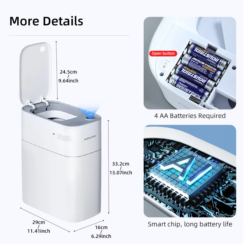 14l Smart Bathroom Trash Can Automatic Bagging Electronic Trash Can White Touchless Narrow Smart Sensor Garbage Bin Smart Home - IHavePaws