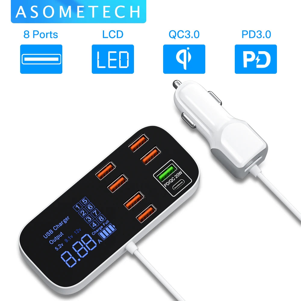 8Ports 40W Quick Charge 3.0 USB Car Charger Adapter Tablet USB Charger QC3.0 Fast Phone Charger For iPhone xiaomi huawei samsung