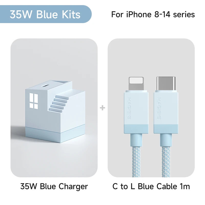 Hagibis 35W GaN USB C Charger Creative Fast Charger 20W QC 3.0 PD 3.0 For iPhone 15 14 13 Pro Max iPad Pro Macbook Air Samsung 35W Blue and C to L - IHavePaws