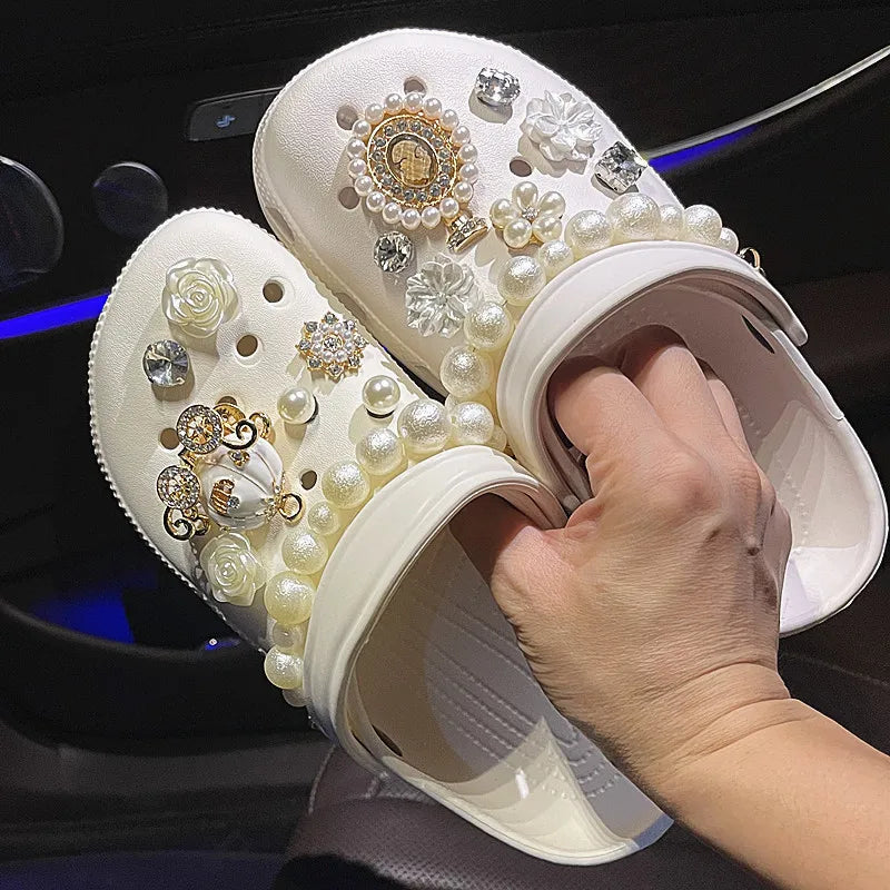 Luxury Rhinestone Pearl Charms for Croc Designer DIY Gem Shoes Decaration Charm for Crocs Clogs Kids Women Girls Gifts B - IHavePaws