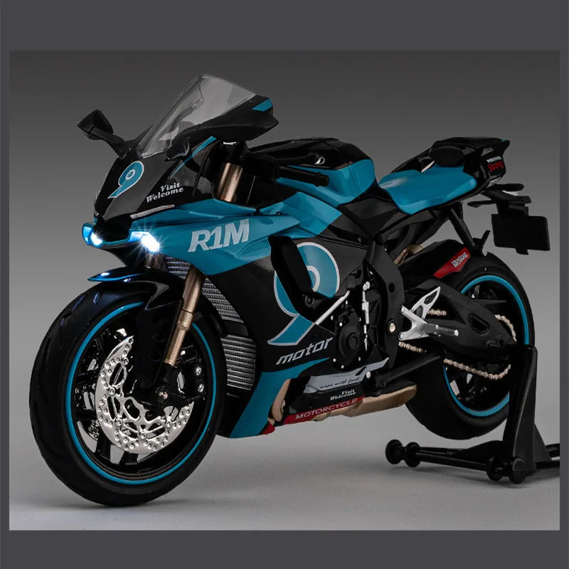 1:12 YZF-R1M Alloy Racing Motorcycle Model Simulation Diecast Metal Cross-Country Motorcycle Model Sound and Light Kids Toy Gift