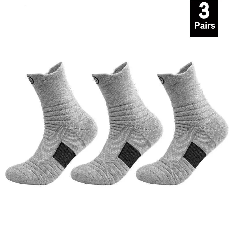 1/3pairs/Lot Men's Socks Compression Stockings Breathable Basketball Sports Cycling running Towel Socks High Elastic Tube Socks Gray Long3pairs / EU 39-45 - IHavePaws