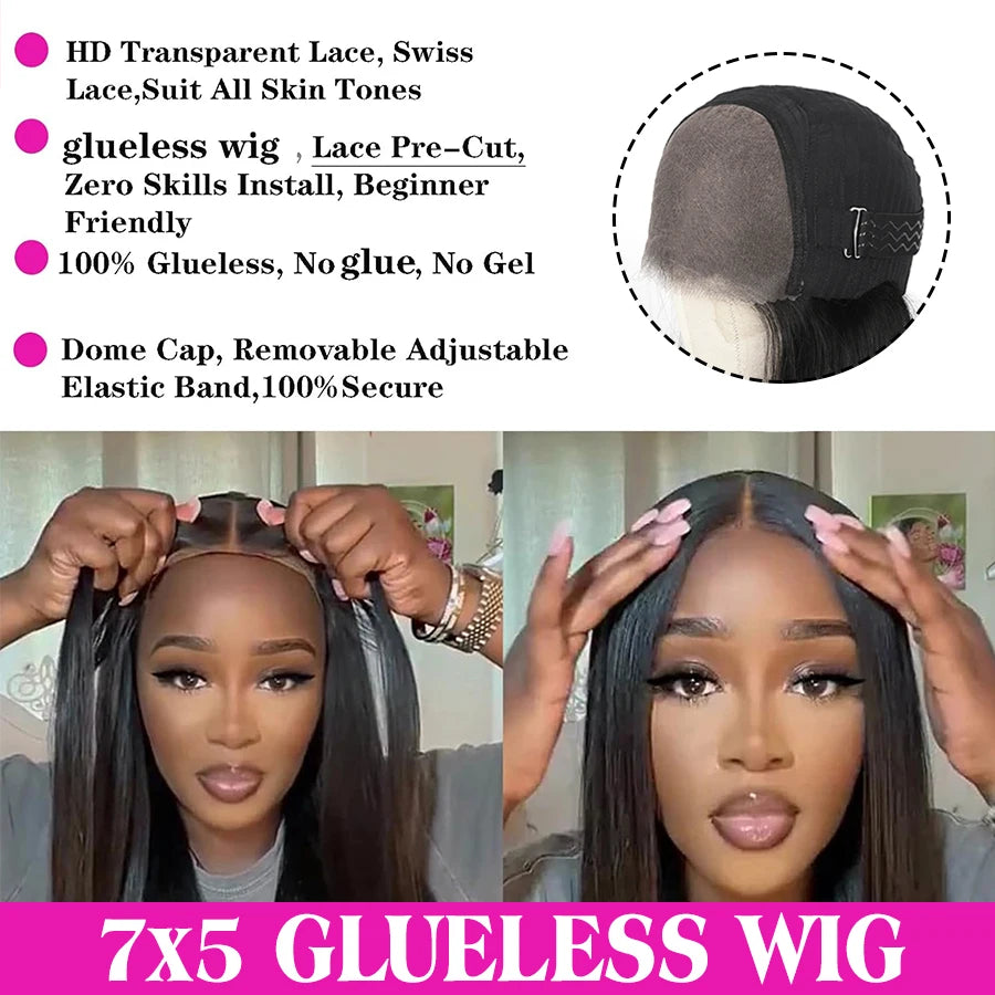 Glueless Wig Human Hair 6X4 5X5 Pre Cut Lace Closure Human Hair Wigs 180% Brazilian Ready To Wear Straight Lace Wig Human Hair