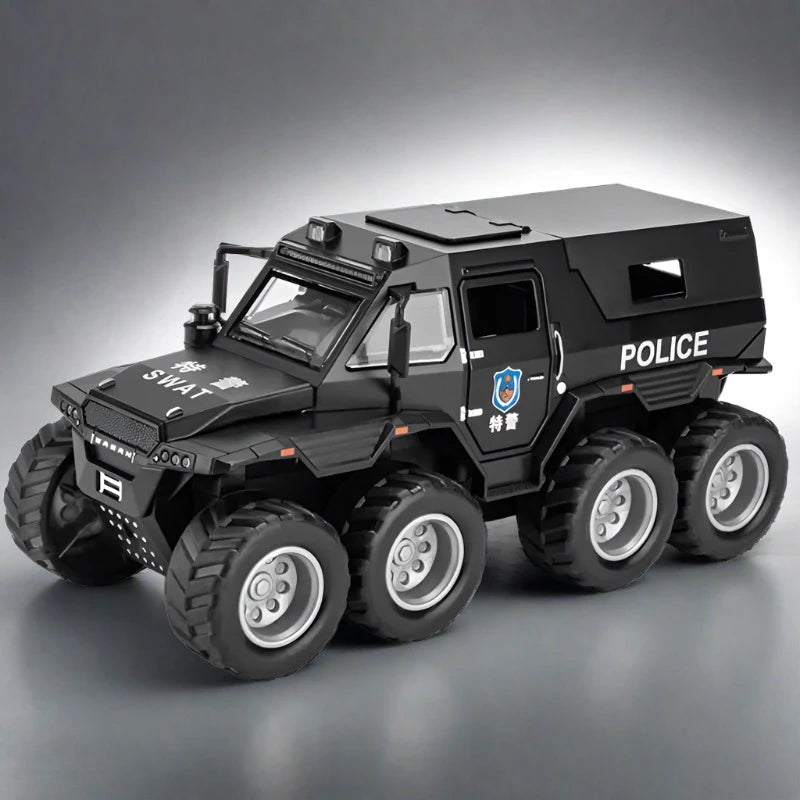 1:32 Siberia Conqueror Shaman Alloy Armored Car Model Diecast Toy All Terrain Off-road Vehicles Car Model Sound Light Kids Gifts Black police - IHavePaws