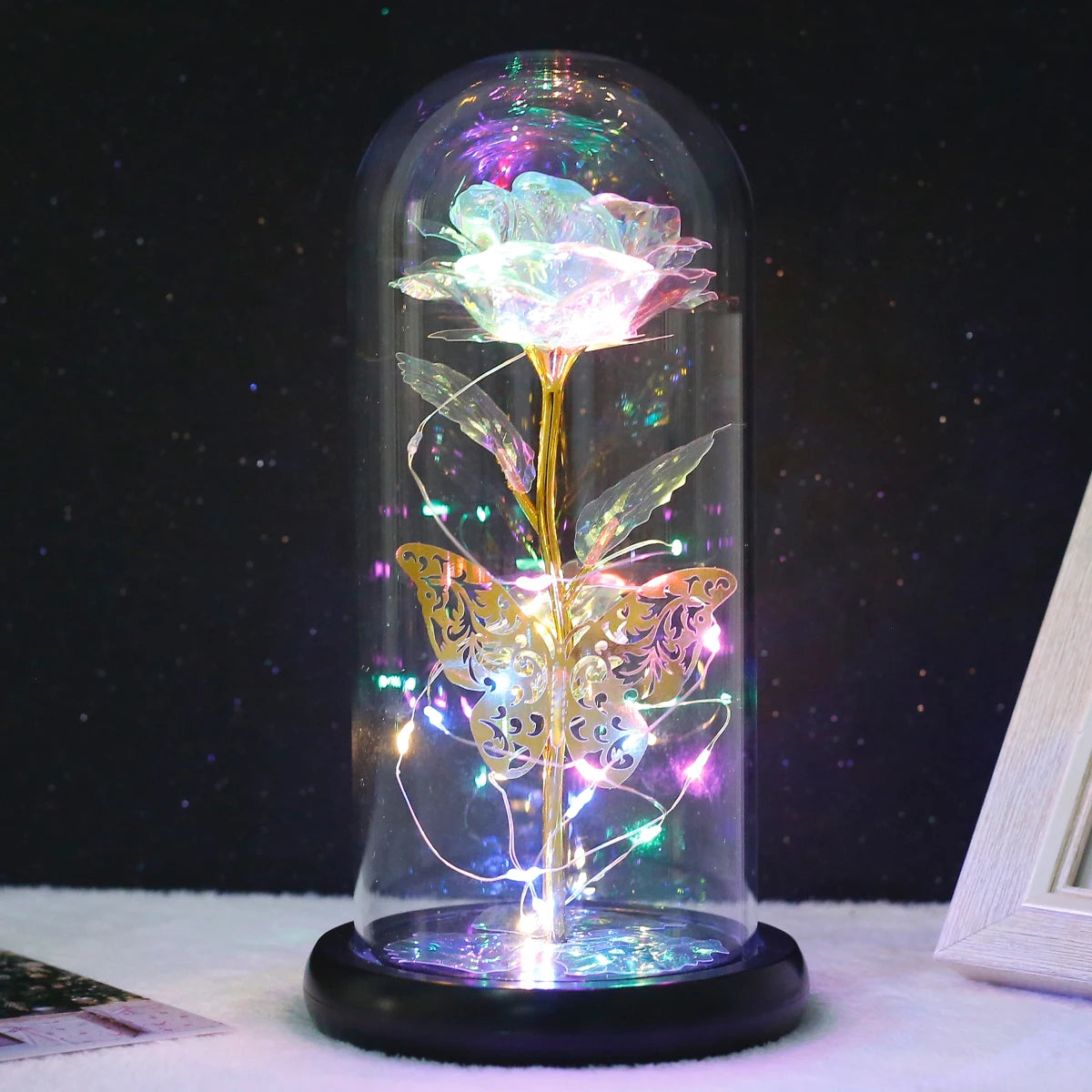 Rose Light Artificial Galaxy Rose Lamp with Butterfly LED Colorful - IHavePaws