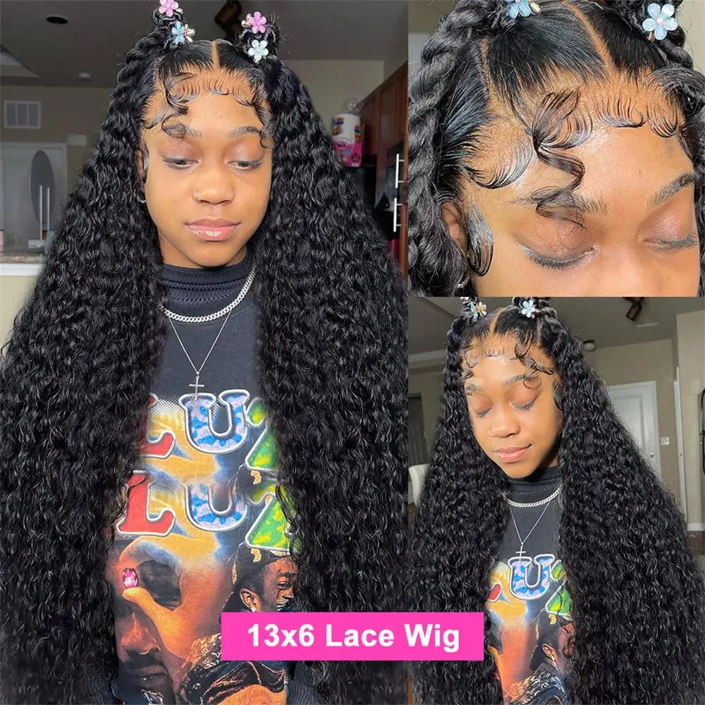 30 Inch Deep Wave Frontal Wig Human Hair 13x4 Curly Lace Front Wig Full Transparent Lace Water Wigs Body Wave Wigs 200 Density