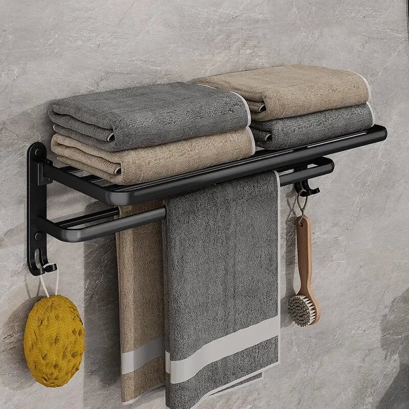 Matte Black 50CM Folding Towel Holder With Hook - IHavePaws