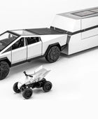 1/32 Tesla Cybertruck Pickup Trailer Alloy Car Model Diecasts Metal Toy Off-road Vehicles Truck Model Sound and Light Kids Gifts SilveryWithMotorbike - IHavePaws