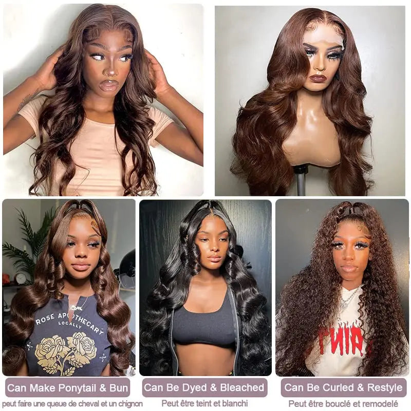 HD Chocolate Brown 13X4 Body Wave Lace Front Wig 28 30 32 Inch Brazlian Human Hair Wigs Dark Brown Transparent Lace Frontal Wig