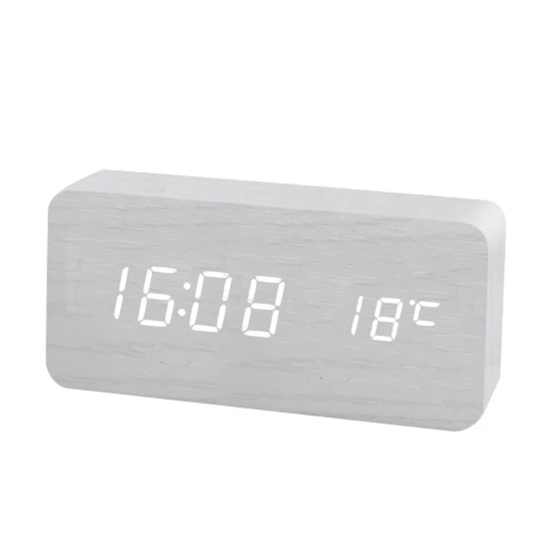 Wooden Digital Alarm Clock, LED Alarm Clock with Temperature Desk Clocks for Office,Bedside Clock White - IHavePaws