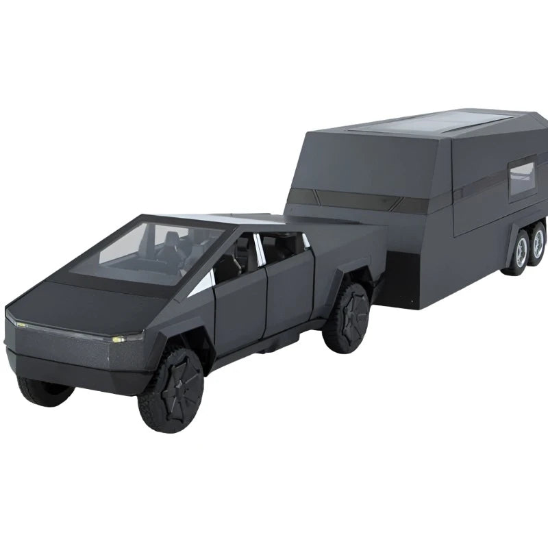 1/32 Tesla Cybertruck Pickup Trailer Alloy Car Model Diecasts Metal Off-road Vehicles Truck Model Black - IHavePaws