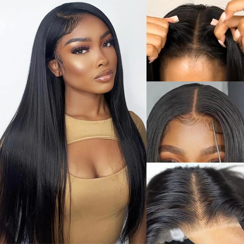 Glueless Straight 6x4 5x5 Lace Closure Pre Cut Lace Wig Brazilian Human Hair Transparent Lace Wigs Easy Wear Glueless Wigs 180%