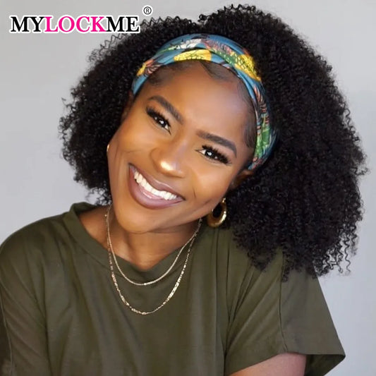 Headband Hair Woman Afro Kinky Curly Wig 200% High Denisty Brazilian Remy Hair Fast-Installing Full Machina Natural MYLOCKME