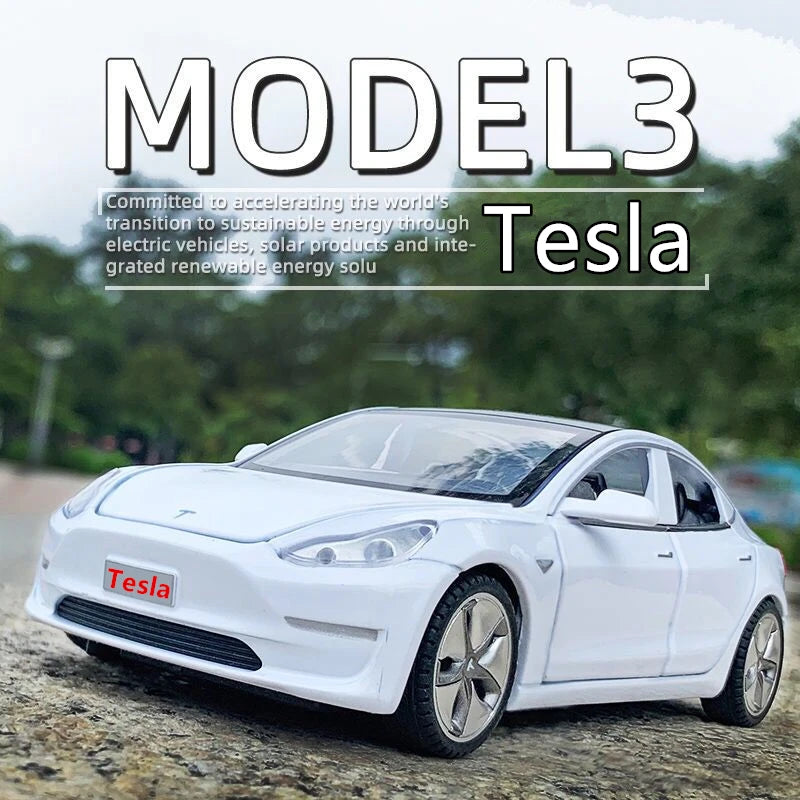1:32 Tesla Model S Model 3 Alloy Car Model Simulation Diecast Metal Toy Car Vehicles Model Collection Sound Light Childrens Gift Model 3 white - IHavePaws