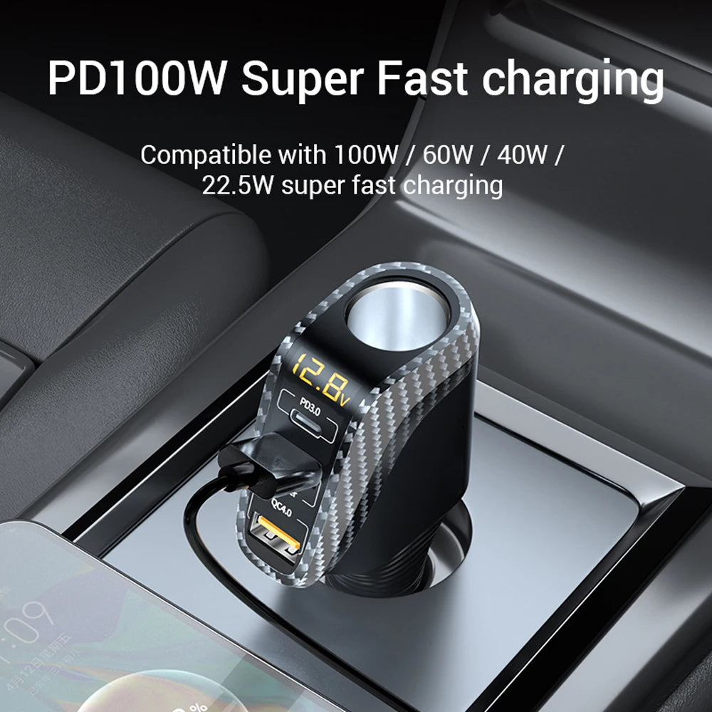100W USB Car Charger Quick Charge QC3.0 QC4.0 PD3.0 SCP 4 IN 1 Car Super Fast Charging for IPhone 12 13 Xiaomi Huawei Samsung