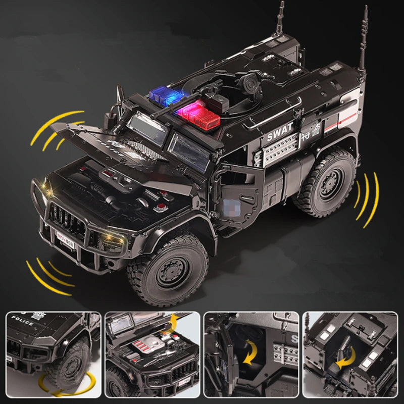 1:32 Alloy Tiger Armored Car Truck Model Diecasts Off-road Vehicles Model Metal Police Explosion Proof Car Model Kids Toys Gifts Black - IHavePaws