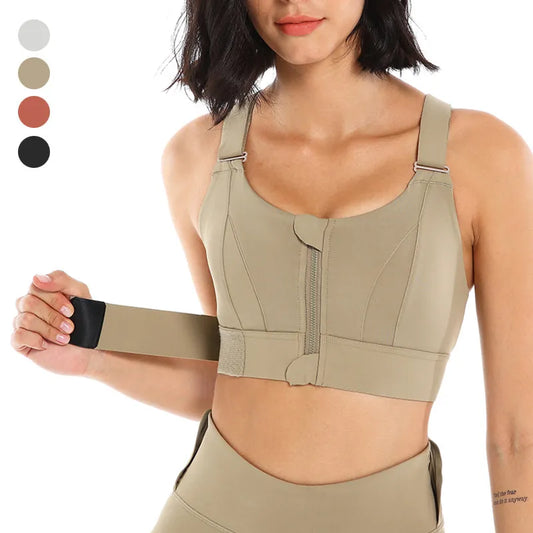 Women Sports Bras Tights Crop Top Yoga Vest Front Zipper Plus Size Adjustable Strap Shockproof Gym Fitness Athletic Brassiere - IHavePaws