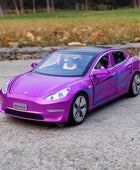 1:32 Tesla Model S 3 Alloy Car Model Simulation Diecasts Metal Toy Car Vehicles Model Collection Sound and Light Childrens Gifts Model 3 Purple - IHavePaws