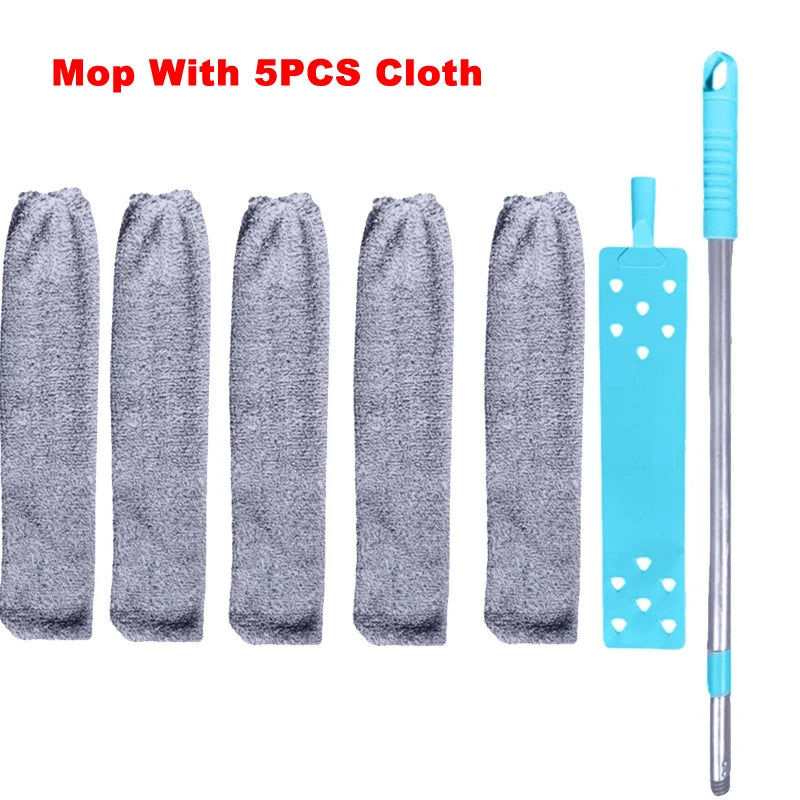 Long Handle Mop Telescopic Duster Brush Gap Dust Cleaner Bedside Sofa Brush For Cleaning Dust Removal BrushesHome Cleaning Tool Mop With 5PCS Cloth - IHavePaws
