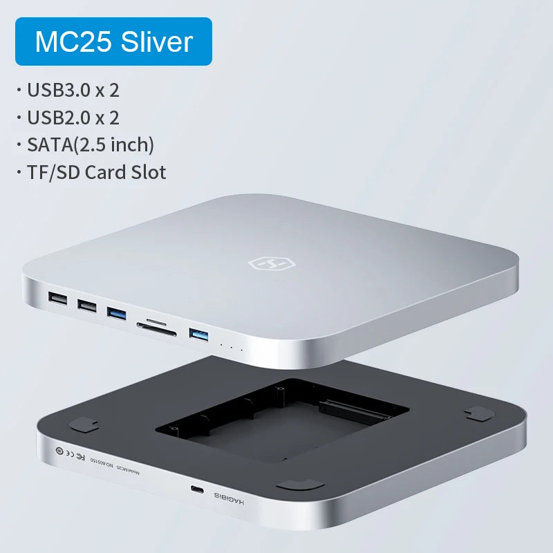 Hagibis USB C Hub with Hard Drive Enclosure Type-C Docking Station for Mac mini with 2.5 SATA NVME M.2 SSD Case DP USB3.0 M1/M2 MC25-Silver - IHavePaws