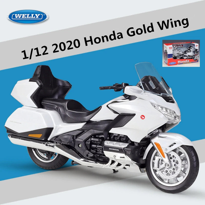 Welly 1:12 HONDA Gold Wing Alloy Racing Motorcycle Scale Model Simulation Diecast White retail box - IHavePaws
