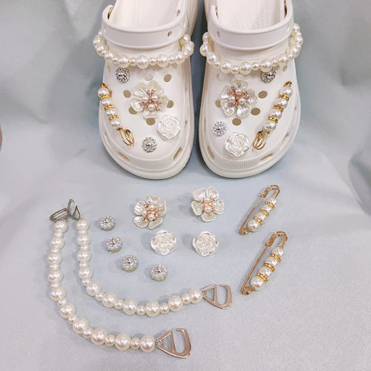 Shoe Charms for Crocs DIY Diamond Pearl Chain Detachable Decoration Buckle for Croc Shoe Charm Accessories Kids Party Girls Gift - IHavePaws
