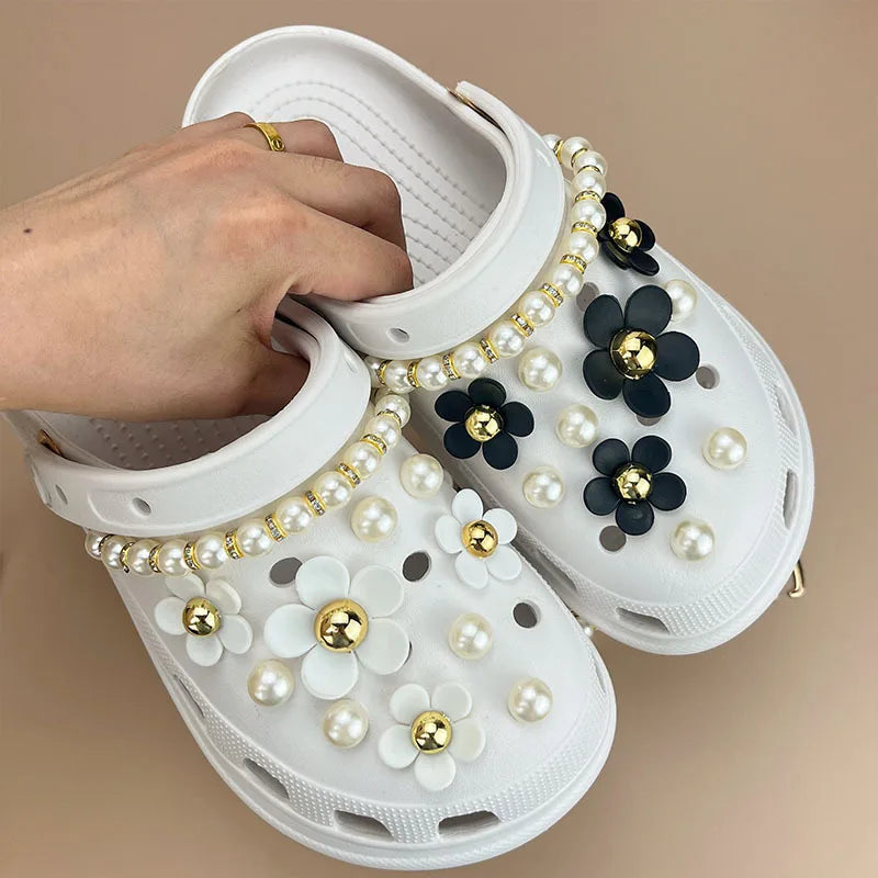 Shoe Charms for Crocs DIY Garden Shoe Floral Pearl Chain Decoration Buckle for Croc Hole Shoe Charm Set Accessories - IHavePaws