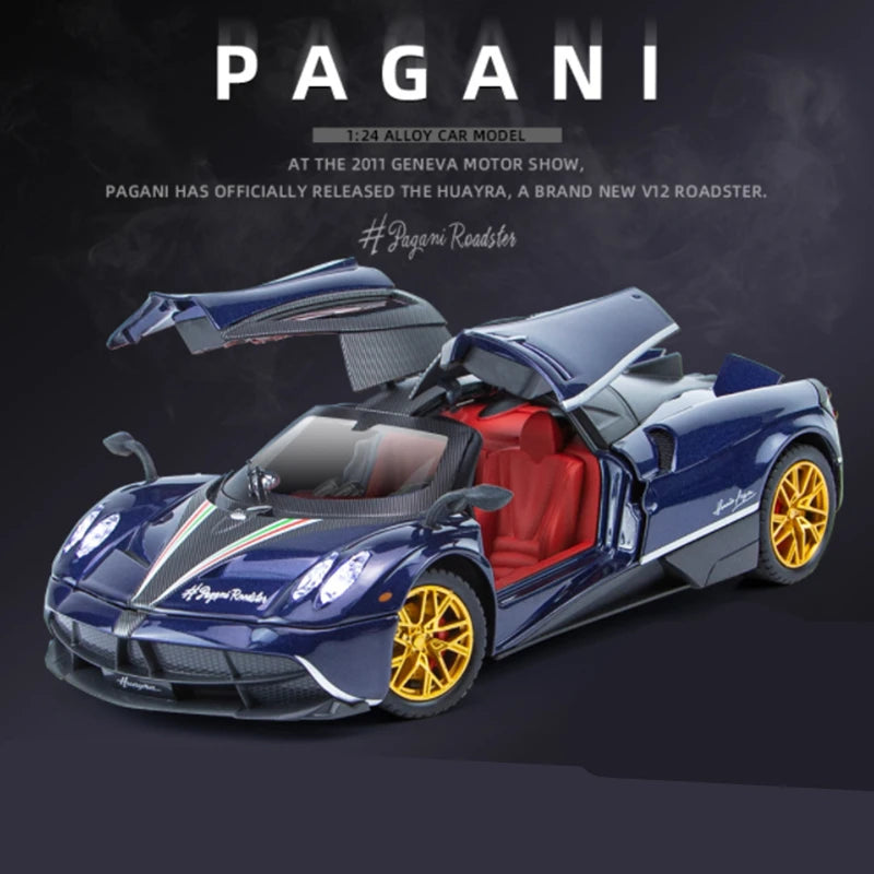 1/24 Pagani Huayra Dinastia Alloy Sports Car Model Diecasts Metal Toy Racing Car Model Simulation Sound and Light Childrens Gift Blue - IHavePaws