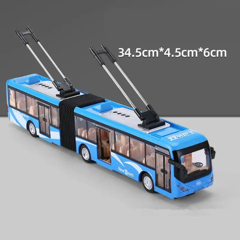 Electric Tourist Toy Traffic Trackless Bus Alloy Passenger Car Model Metal Double Section City Bus Model Sound Light Kids Gifts Blue - IHavePaws