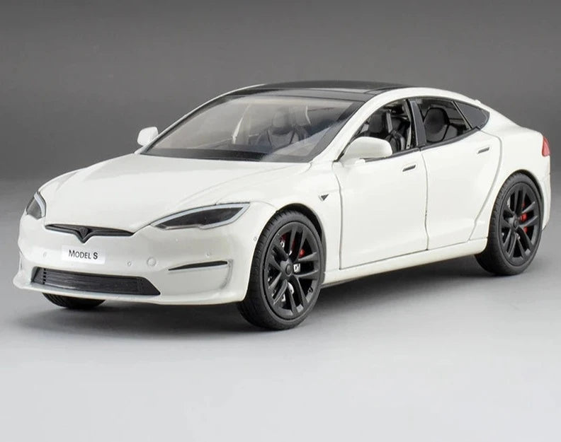 1:24 Tesla Model Y Model 3 Tesla Model S Alloy Die Cast Toy Car Model Sound and Light Model S White - IHavePaws