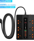 3000W 6 Outlet Power Strip Surge Protector Multiprise Smart Home 2 Meter Extension Electrical Socket with PD3.0 QC3.0 6 USB Port