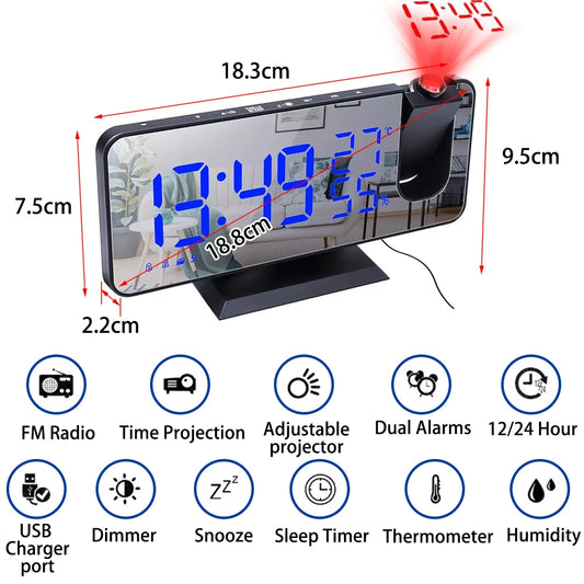 LED Digital Projection Alarm Clock Electronic Alarm Clock with Projection FM Radio - IHavePaws