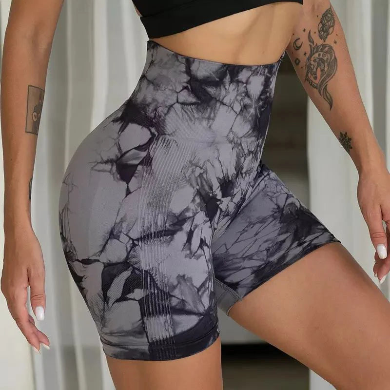 New Seamless Tie Dye Push Up Yoga Shorts For Women High Waist Summer Fitness Workout Running Cycling Sports Gym Shorts Mujer Gray / S - ihavepaws.com