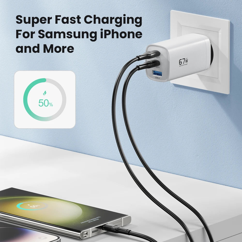 67W GaN USB Type C Charger Quick Charge QC3.0 PD3.0 for IPhone 14 13 Pro Xiaomi Laptop PPS 45W Portable Fast Charger for Samsung