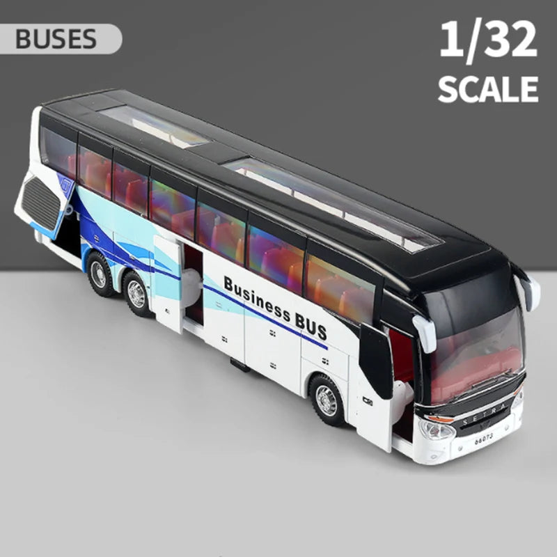 Luxury Electric Airport Business Bus Alloy Car Model Diecast Simulation Metal Toy City Tour Bus Model Sound and Light Kids Gifts White - IHavePaws