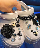 DIY 3D Black Rose Diamond Shoe Charms for Crocs Clogs Slides Sandals Garden Shoes Decorations Charm Set Accessories Kids Gifts - IHavePaws