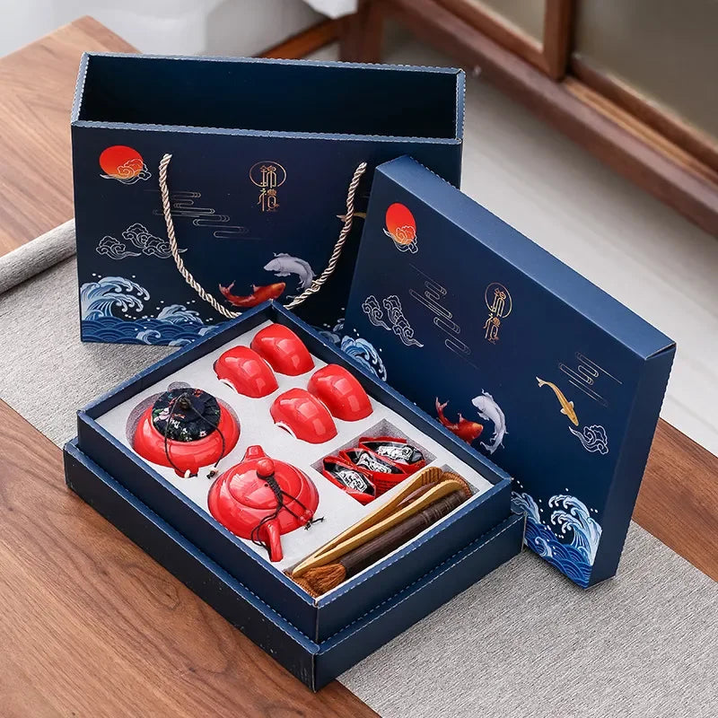 Kung Fu Tea Set Chinese Tea Ceremony Ceramic Set Gift Boxed S - IHavePaws