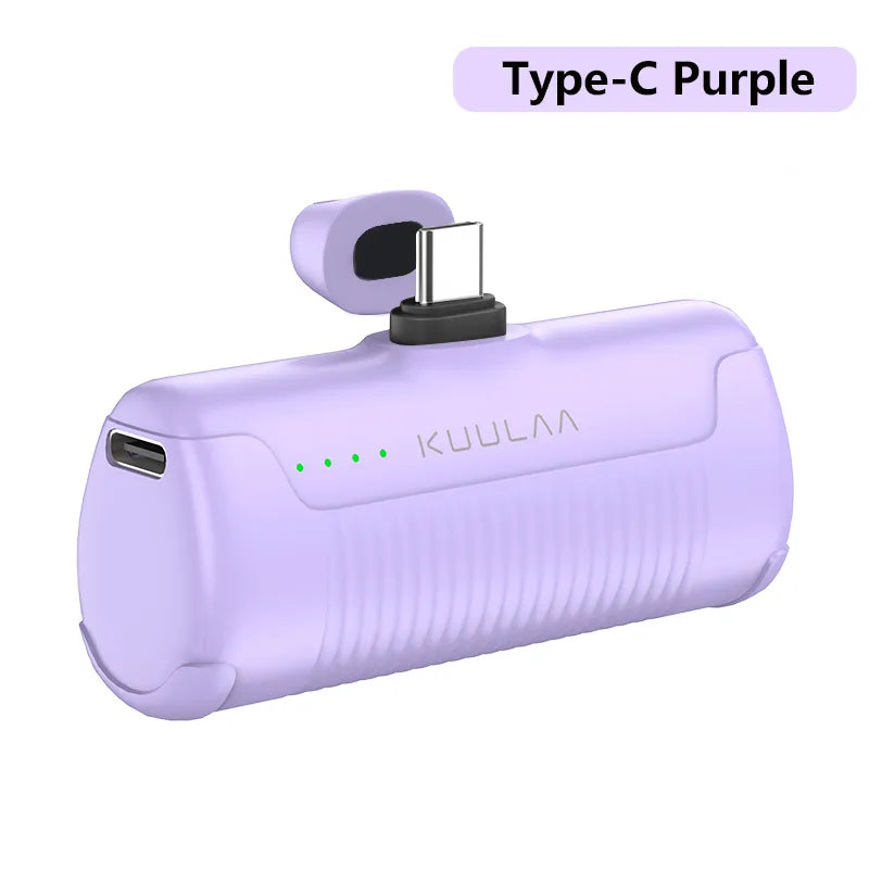 KUULAA Mini Power Bank 4500mAh - Portable Charger for iPhone 15/14/13/12 Pro Max & Samsung/Xiaomi - External Battery PowerBank Type-C Purple - IHavePaws