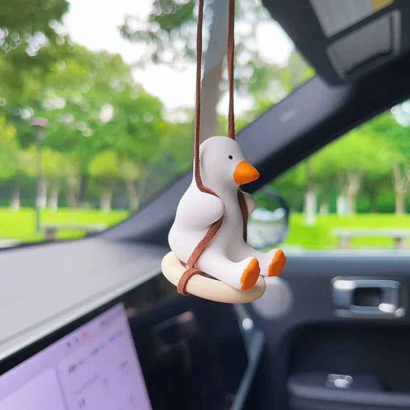 Cute Anime Car Interior Decoration Gypsum Swing Duck Auto Rearview Mirror Pendant For Kawai Car Decoration Accessories - IHavePaws