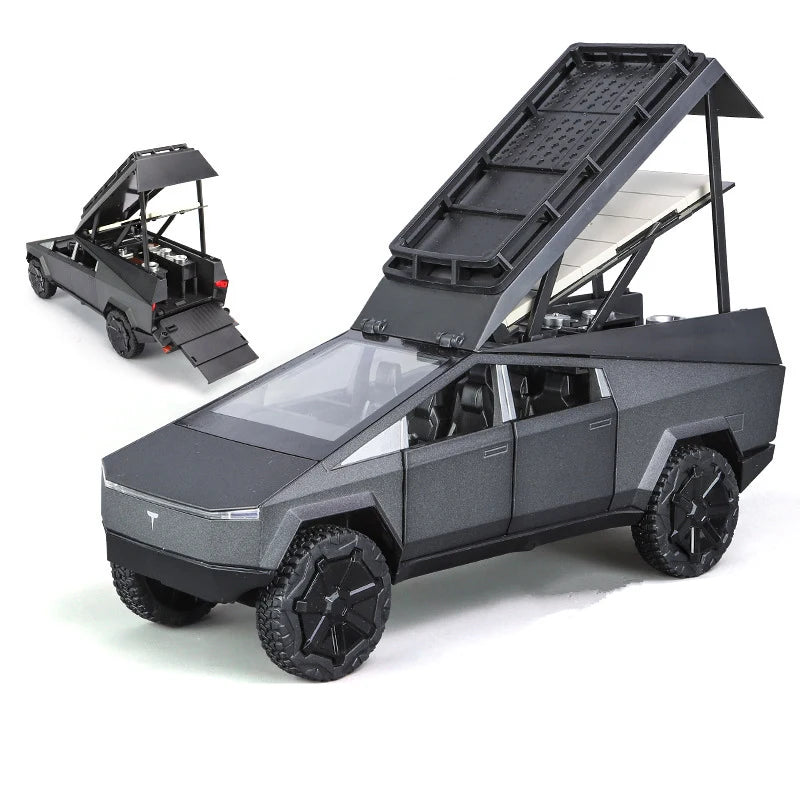 1/24 Tesla Cybertruck Pickup Alloy Camping RV Car Model Diecast Metal Toy Van Motorhome Touring Car Model Sound Light Kids Gifts Gray - IHavePaws
