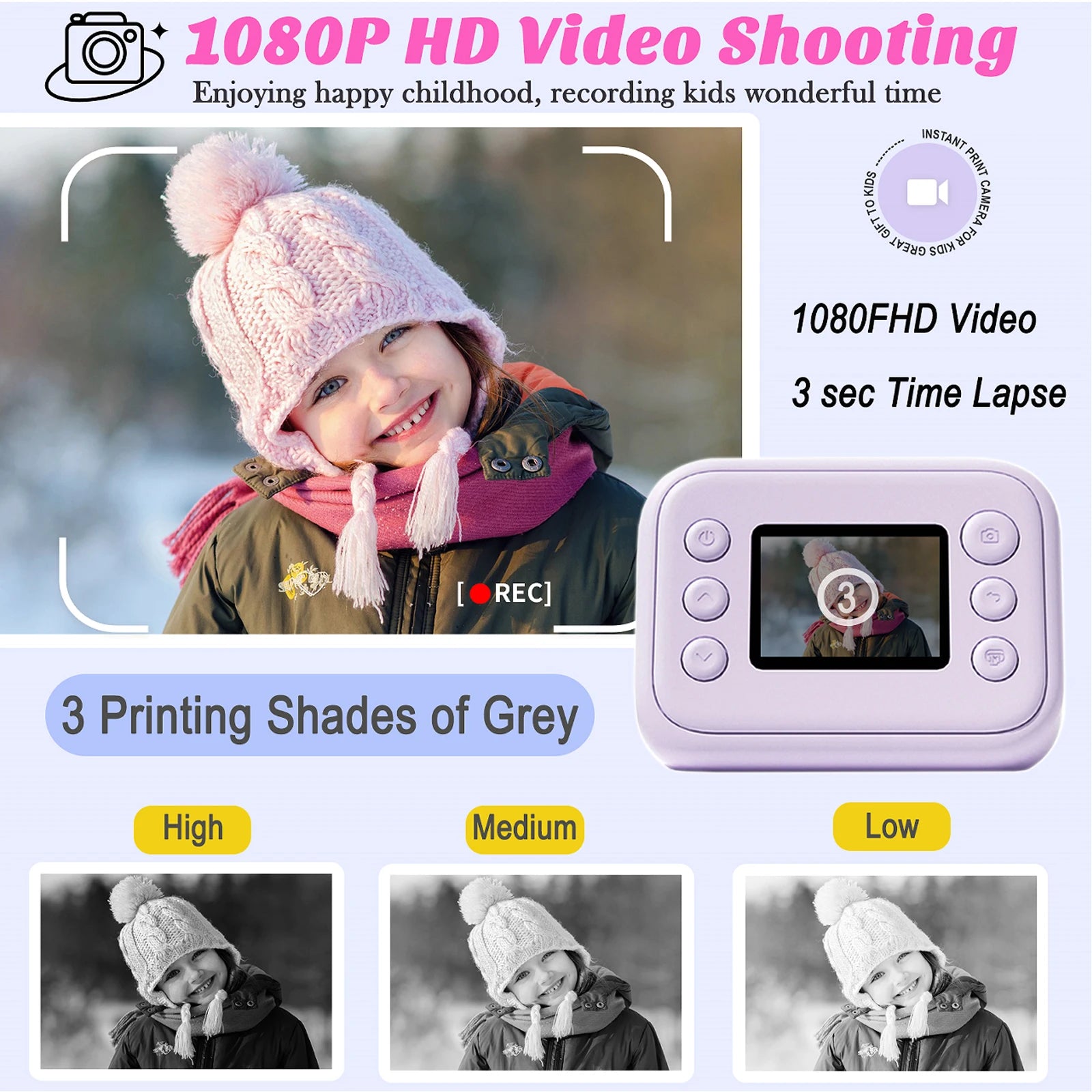 Instant Print Camera for Kids, 2.0 Inch Screen Kids Instant Cameras, Christmas Birthday Gifts for Girls Age 3-12,Toddler Toy - IHavePaws