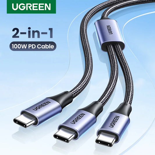 UGREEN 100W 2 In 1 USB C to USB C PD Fast Charging for iPhone 15 Pro Galaxy S24 Laptop 5A USB Type C Charging Cable 2 in 1 USB - IHavePaws