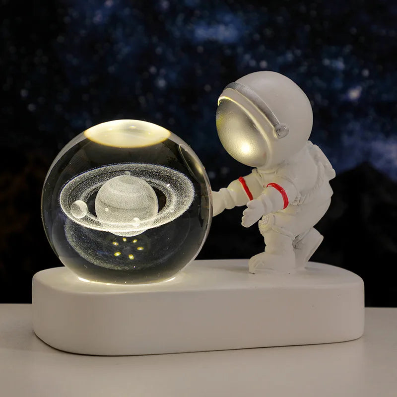 Creative Astronaut Starry Sky Walking Night Light Carved Crystal Ball Luminous Base Decoration B - IHavePaws
