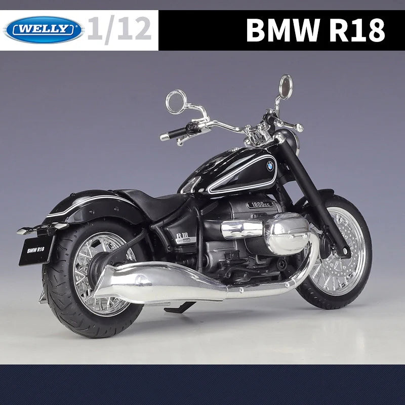 WELLY 1:18 BMW R18 Alloy Sports Motorcycle Model Diecast Metal Street Cruising Motorcycle Model Simulation Collection Kids Gifts