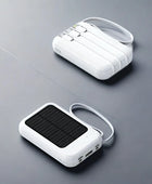 2024 New 30000mAh Solar Power Bank Built-in Four Data Cable Portable Mini External Battery Powerbank For Samsung iPhone Xiaomi White 30000mAh - IHavePaws