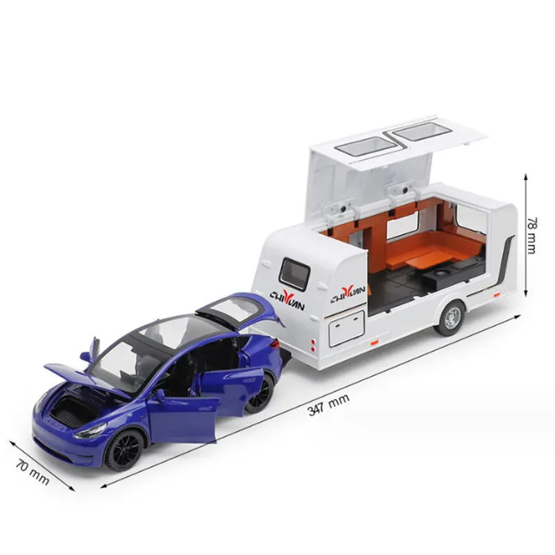 1/32 Alloy Trailer RV Car Model Diecast Metal Recreational Off-road Vehicle Truck Camper Car Model Sound and Light Kids Toy Gift F Blue - IHavePaws