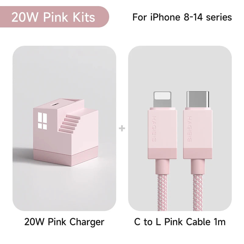 Hagibis 35W GaN USB C Charger Creative Fast Charger 20W QC 3.0 PD 3.0 For iPhone 15 14 13 Pro Max iPad Pro Macbook Air Samsung 20W Pink and C to L - IHavePaws